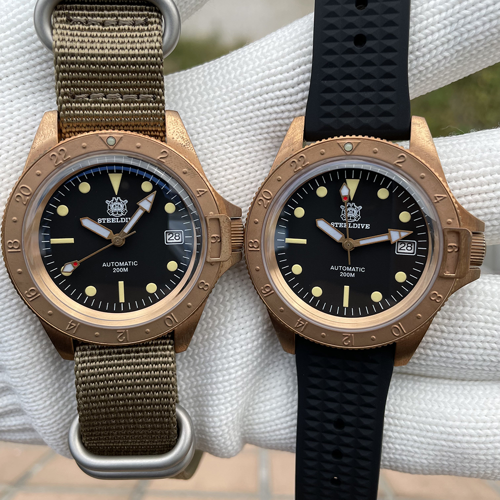 STEELDIVE Official SD1966S 41.5MM Bronze Bezel Super Luminous 200M Waterproof NH35 Automatic Dive Watch Bronze