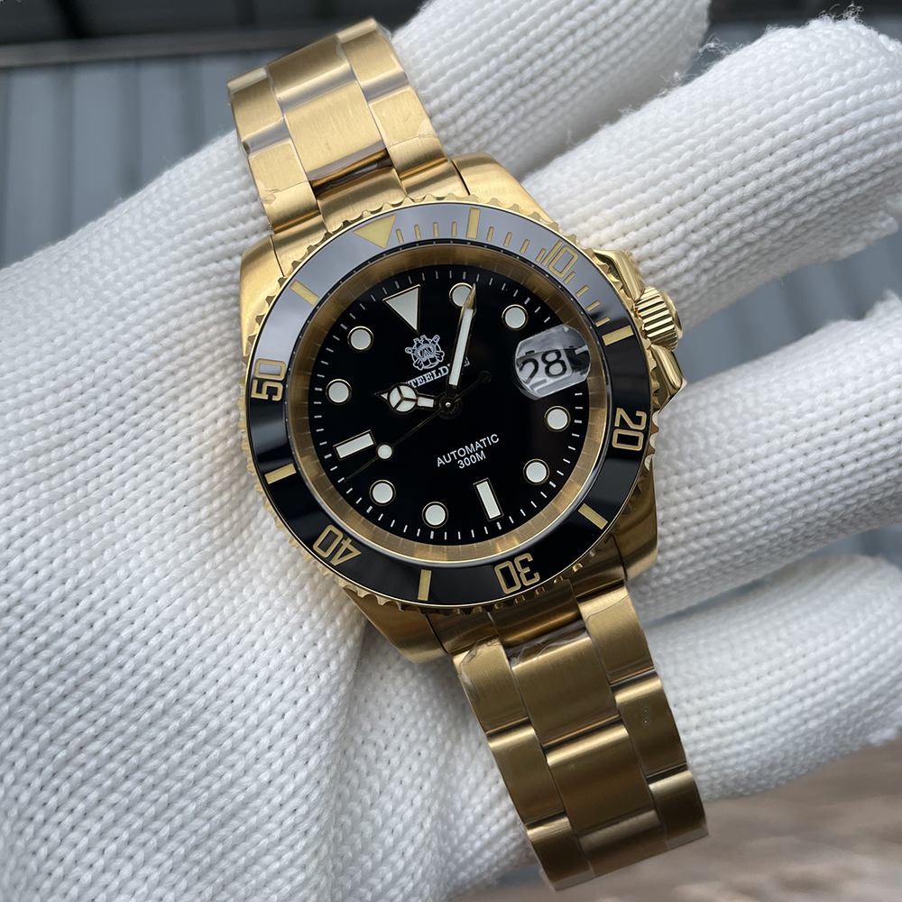 STEELDIVE Official SD1953IPG 40.5mm IPG Plated Case 300M Waterproof Luminous Ceramic Bezel Insert NH35 Mens Dive Watch