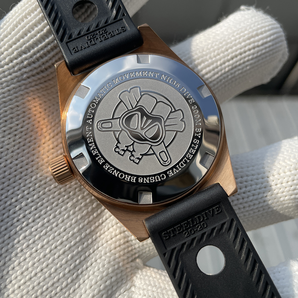STEELDIVE Official SD1962S Black Dial Swiss Luminous Bronze Ceramic Bezel 41.9MM Solid Bronze NH35 Automatic Mens Sports Watch 200M