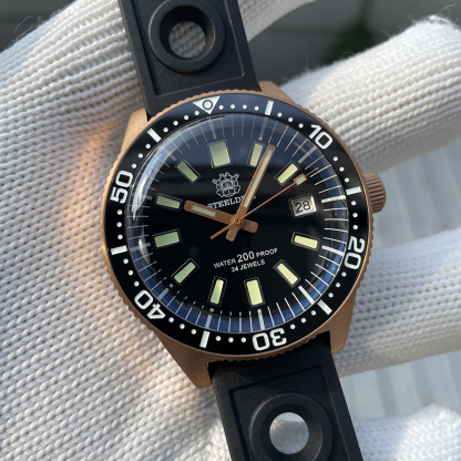 STEELDIVE Official SD1962S Black Dial Swiss Luminous Bronze Ceramic Bezel 41.9MM Solid Bronze NH35 Automatic Mens Sports Watch 200M