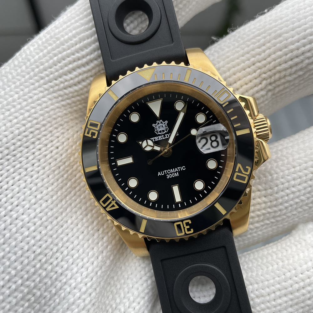 STEELDIVE Official SD1953IPG 40.5mm IPG Plated Case 300M Waterproof Luminous Ceramic Bezel Insert NH35 Mens Dive Watch