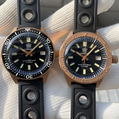 STEELDIVE Official SD1962S Black Dial Swiss Luminous Bronze Ceramic Bezel 41.9MM Solid Bronze NH35 Automatic Mens Sports Watch 200M