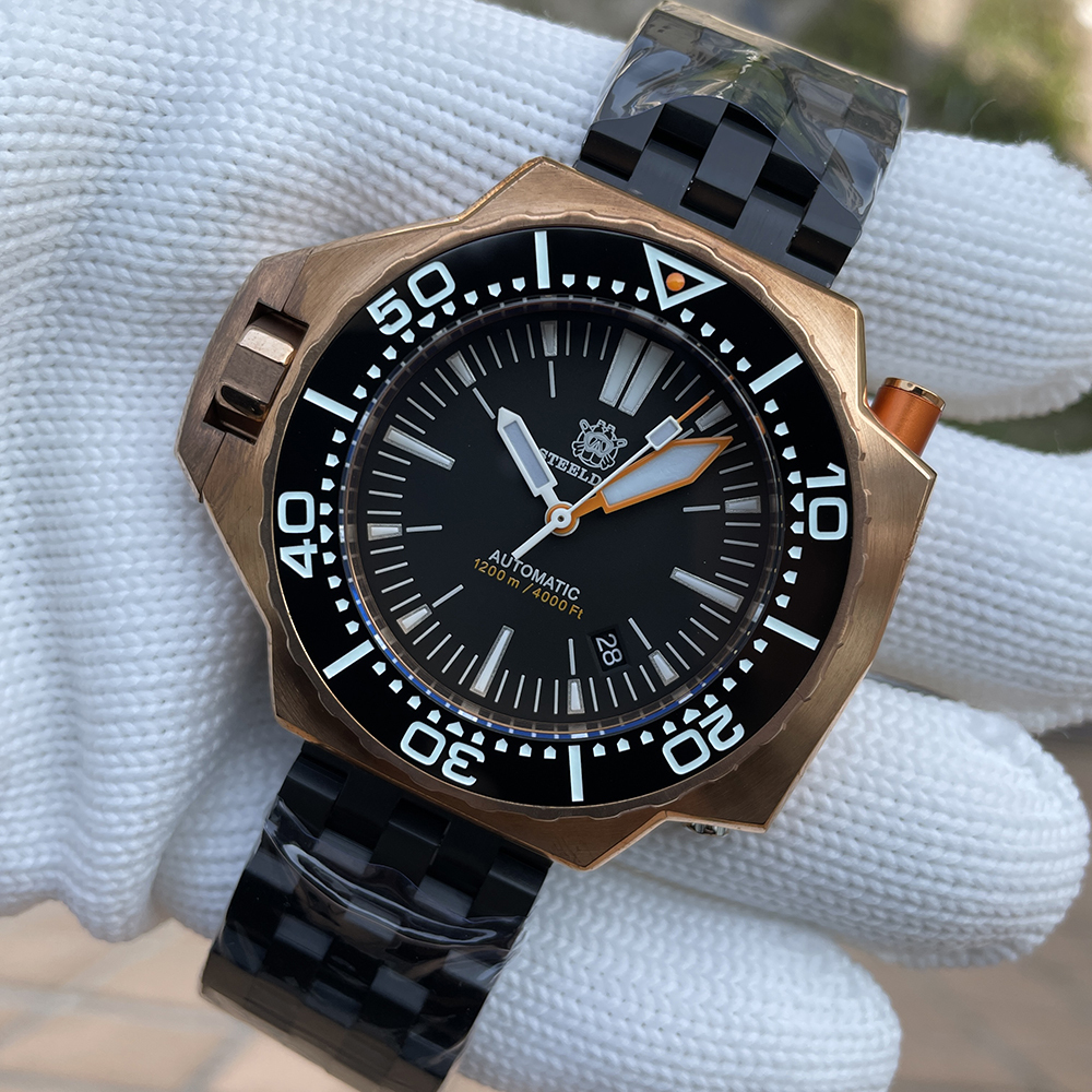 STEELDIVE Official SD1969S 56MM Oversize Solid Bronze Case Swiss Luminous 1200M Waterproof NH35 Automatic Proplof Mens Dive Watch
