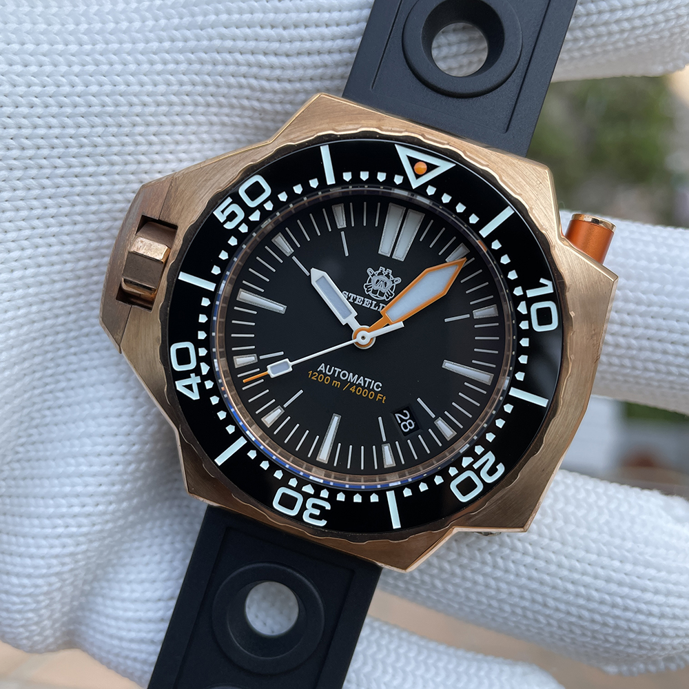 STEELDIVE Official SD1969S 56MM Oversize Solid Bronze Case Swiss Luminous 1200M Waterproof NH35 Automatic Proplof Mens Dive Watch