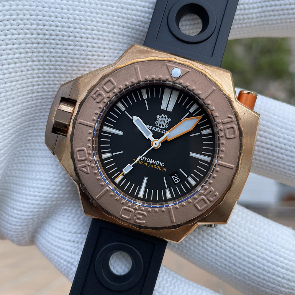 STEELDIVE Official SD1969S 56MM Oversize Solid Bronze Case Swiss Luminous 1200M Waterproof NH35 Automatic Proplof Mens Dive Watch