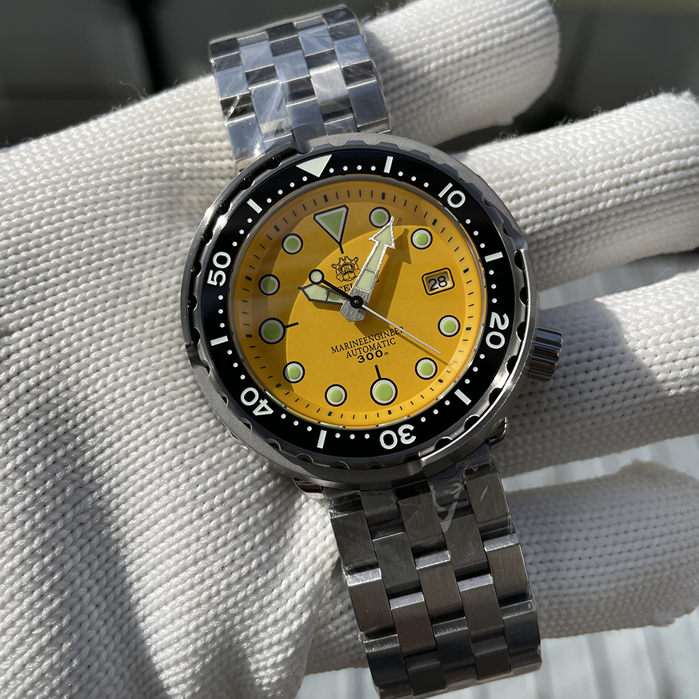 STEELDIVE Official SD1975 Matte Yellow Dial Swiss Luminous 300M Waterproof Sapphire Glass NH35 Automatic Mens Dive Watch