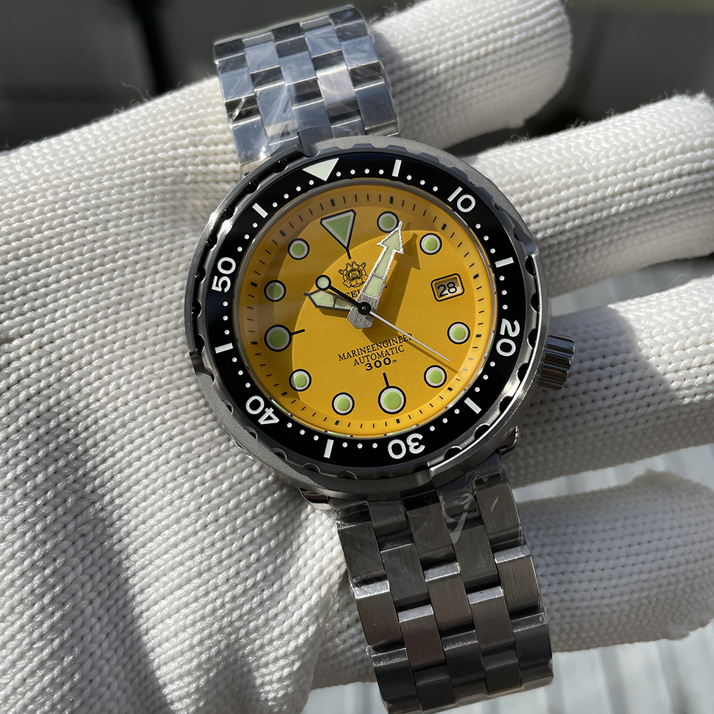 STEELDIVE Official SD1975 Matte Yellow Dial Swiss Luminous 300M Waterproof Sapphire Glass NH35 Automatic Mens Dive Watch