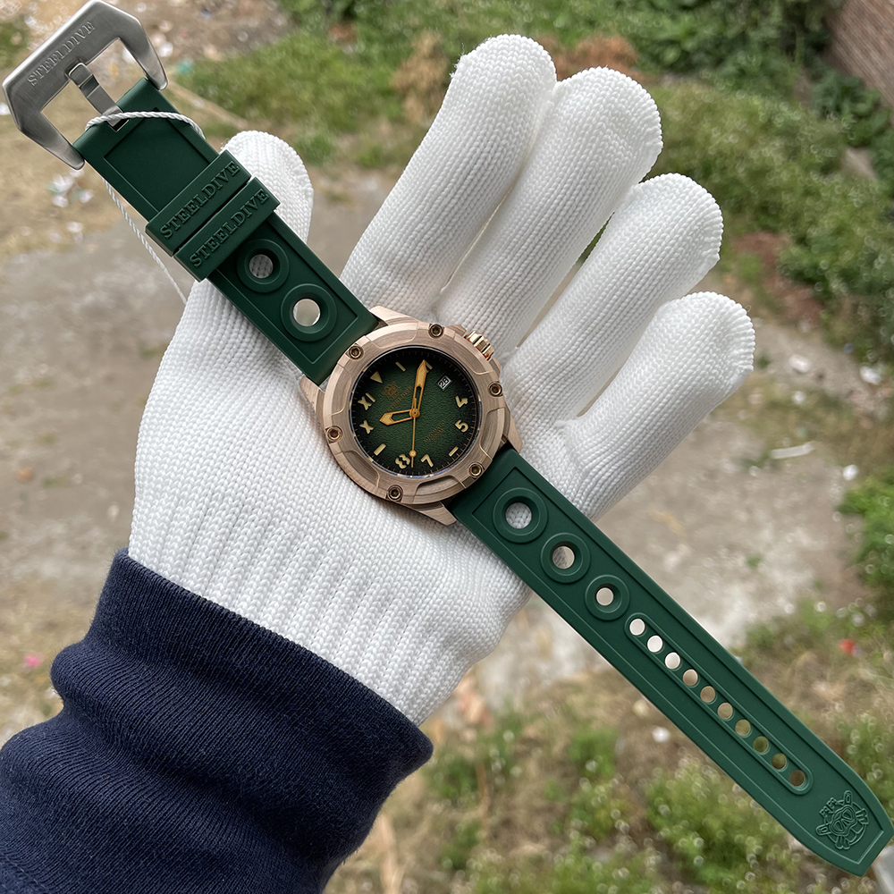 STEELDIVE Official SD1943S Green Dial Swiss Luminous 45MM Bronze Case 1000M Waterproof NH35 Mens Automatic Dive Watch