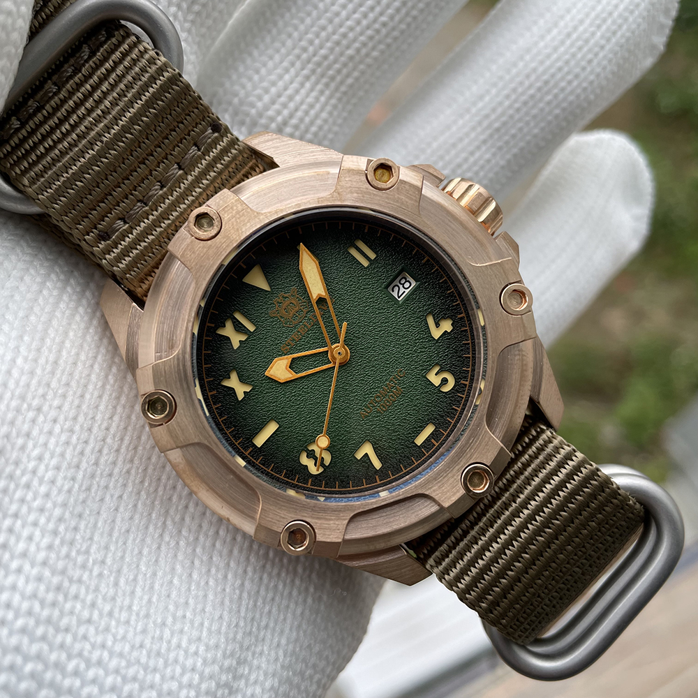 STEELDIVE Official SD1943S Green Dial Swiss Luminous 45MM Bronze Case 1000M Waterproof NH35 Mens Automatic Dive Watch