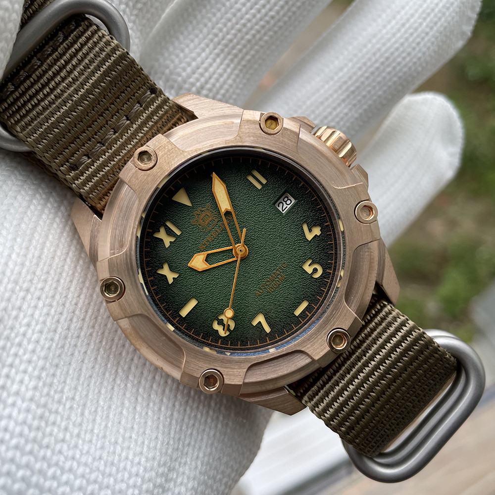 STEELDIVE Official SD1943S Green Dial Swiss Luminous 45MM Bronze Case 1000M Waterproof NH35 Mens Automatic Dive Watch