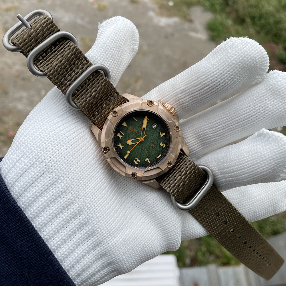 STEELDIVE Official SD1943S Green Dial Swiss Luminous 45MM Bronze Case 1000M Waterproof NH35 Mens Automatic Dive Watch
