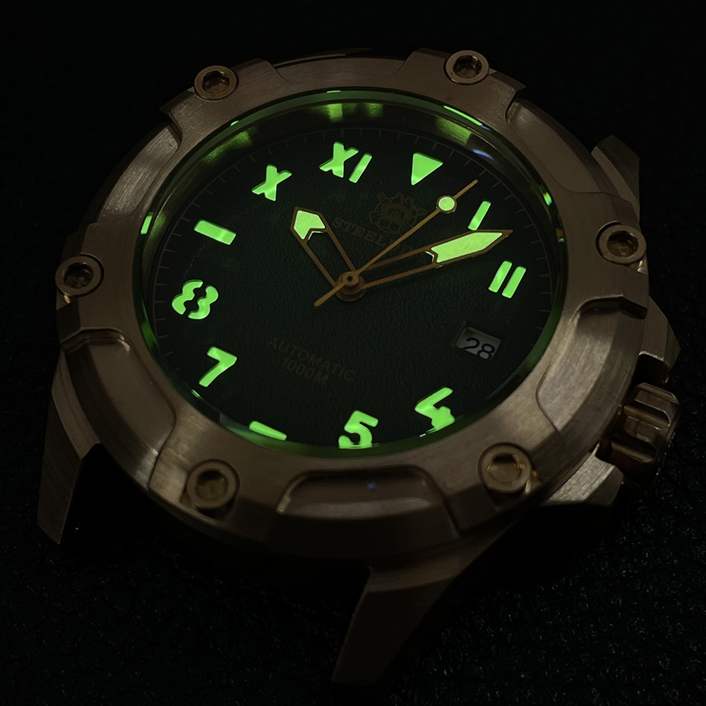 STEELDIVE Official SD1943S Green Dial Swiss Luminous 45MM Bronze Case 1000M Waterproof NH35 Mens Automatic Dive Watch