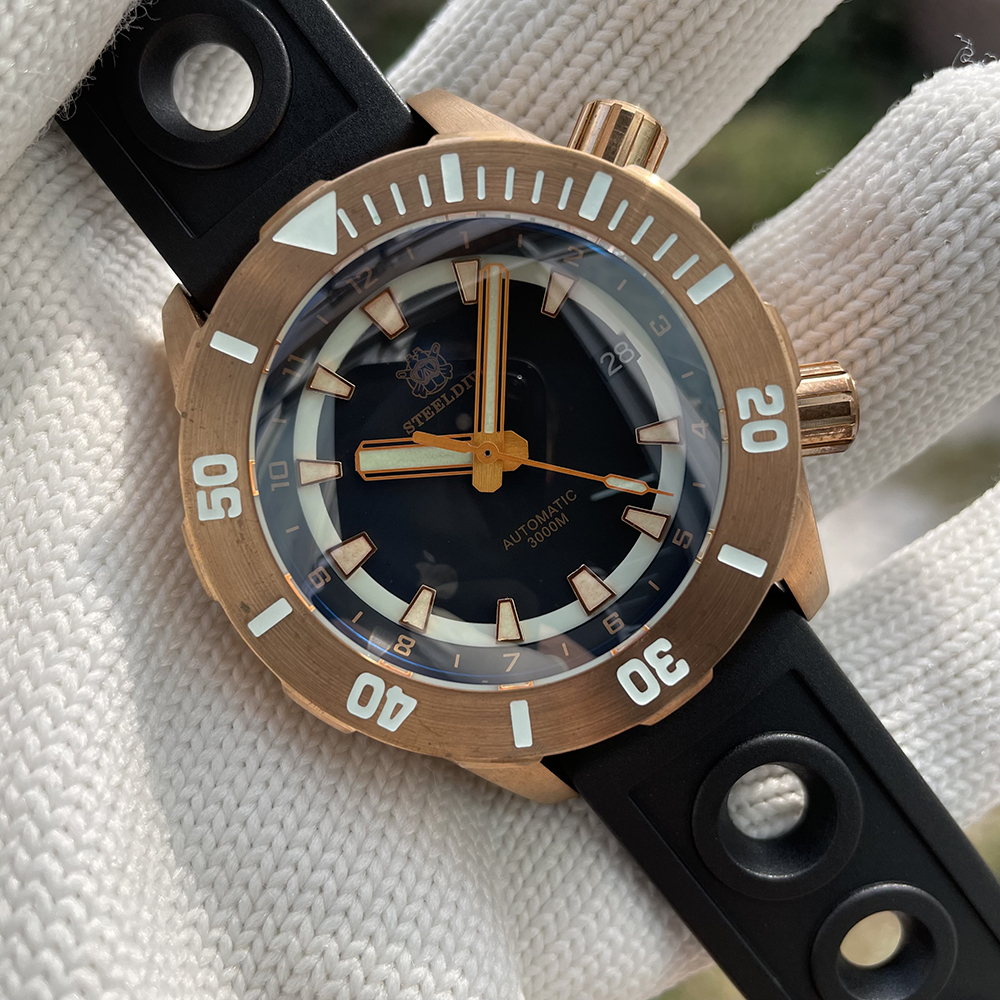 STEELDIVE Official SD1950S Two Buttons 44MM Solid Bronze Case 3000M Waterproof Sappire Glass NH35 Automatic Dive Watch