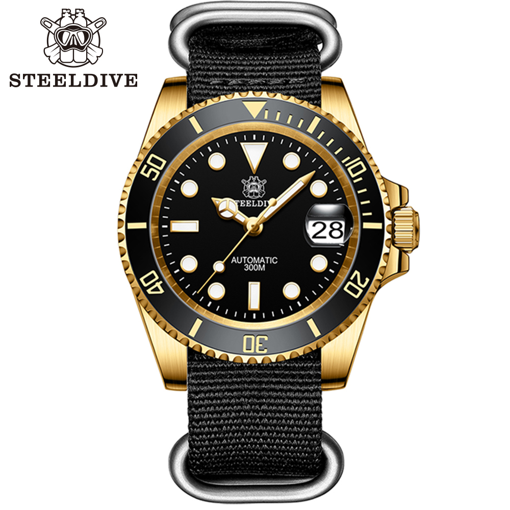 STEELDIVE Official SD1953IPG 40.5mm IPG Plated Case 300M Waterproof Luminous Ceramic Bezel Insert NH35 Mens Dive Watch