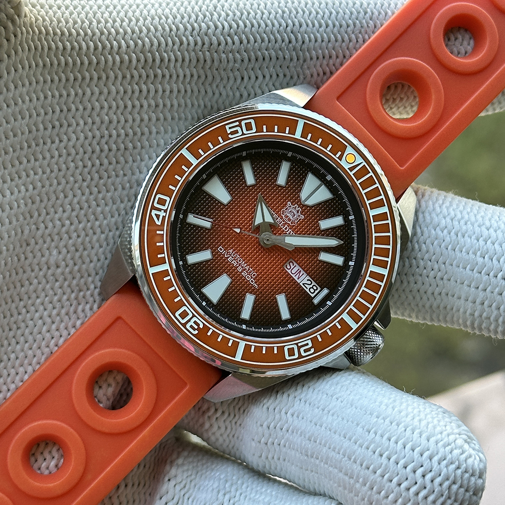 Steeldive SD1961 Orange on orange rubber strap