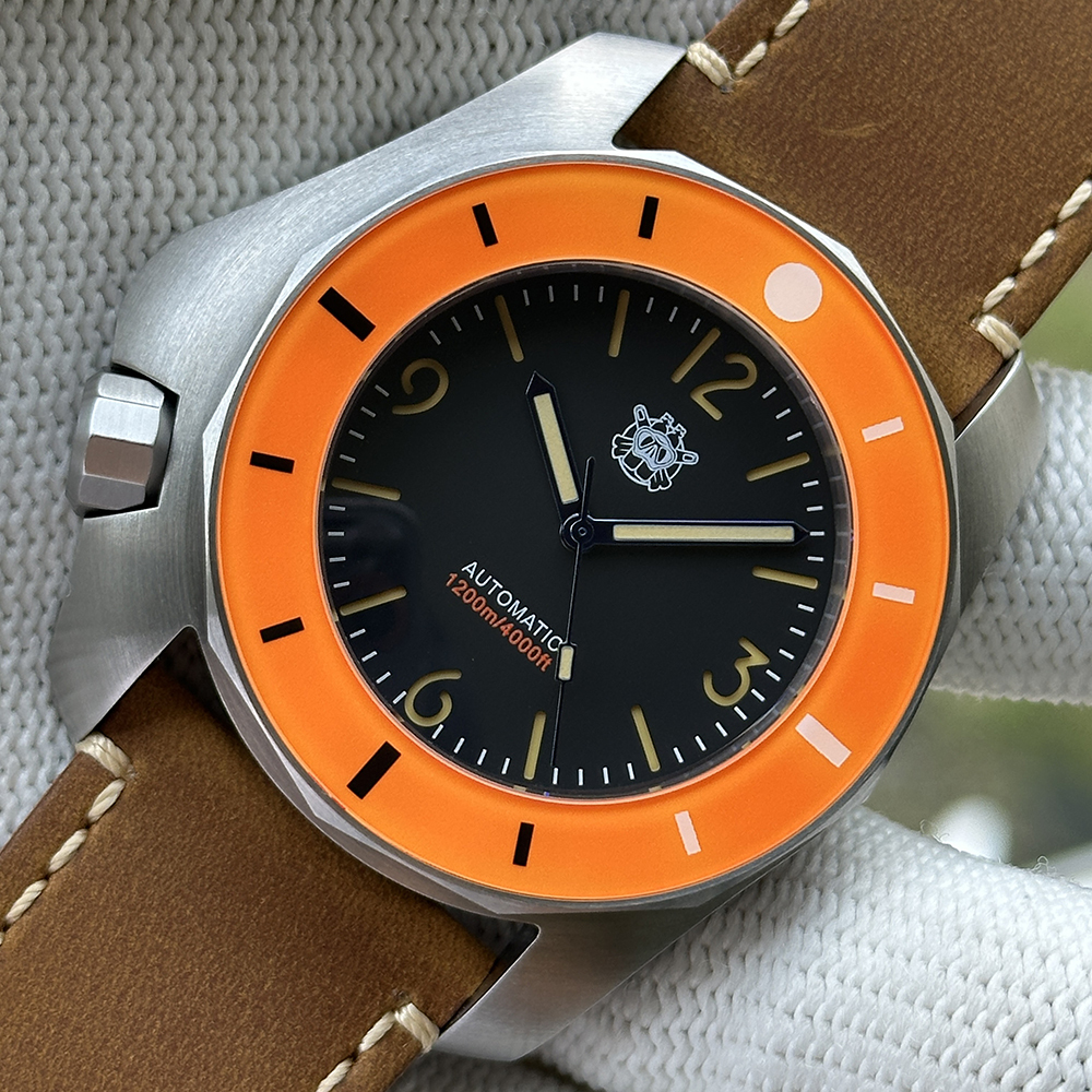 STEELDIVE SD2211 Large 1200M Dive Watch 46.59mm Automatic ST2130 Movement Orange Bezel