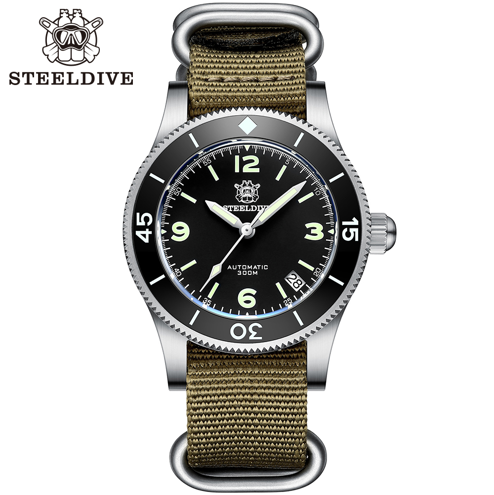 STEELDIVE Official SD1952 Date Function Black Dial 300M Waterproof NH35 Automatic Fifty Fathoms Dive Watch
