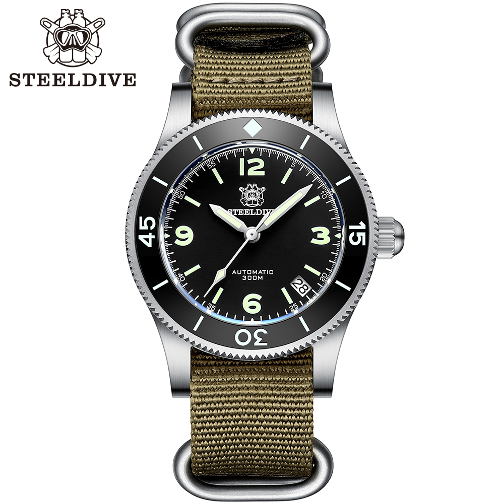 STEELDIVE Official SD1952 Date Function Black Dial 300M Waterproof NH35 Automatic Fifty Fathoms Dive Watch