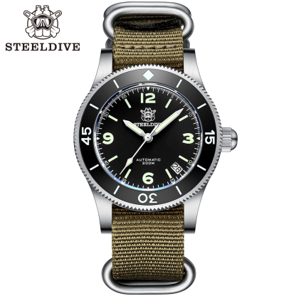STEELDIVE Official SD1952 Date Function Black Dial 300M Waterproof NH35 Automatic Fifty Fathoms Dive Watch