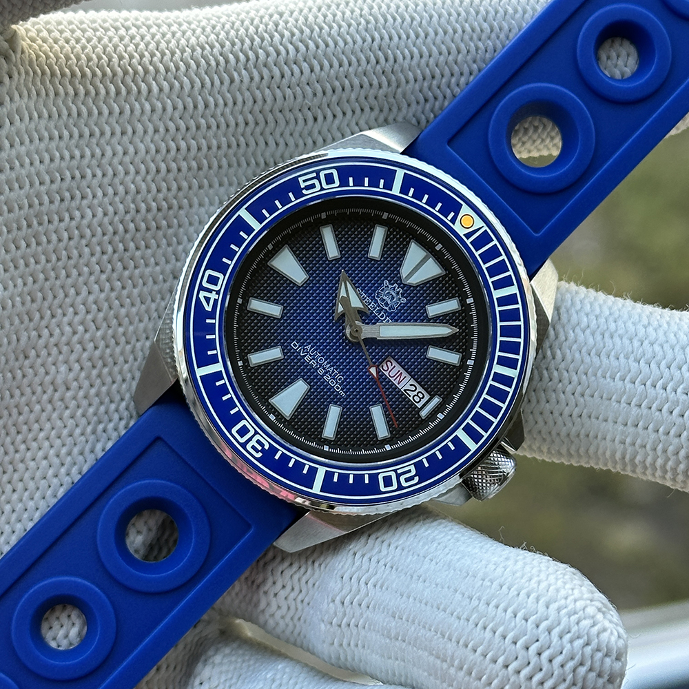 STEELDIVE SD1961 Blue Samurai Automatic Dive Watch with rubber strap