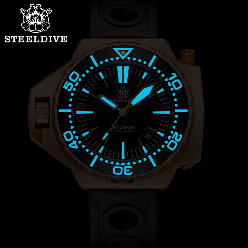 STEELDIVE Official SD1969S 56MM Oversize Solid Bronze Case Swiss Luminous 1200M Waterproof NH35 Automatic Proplof Mens Dive Watch