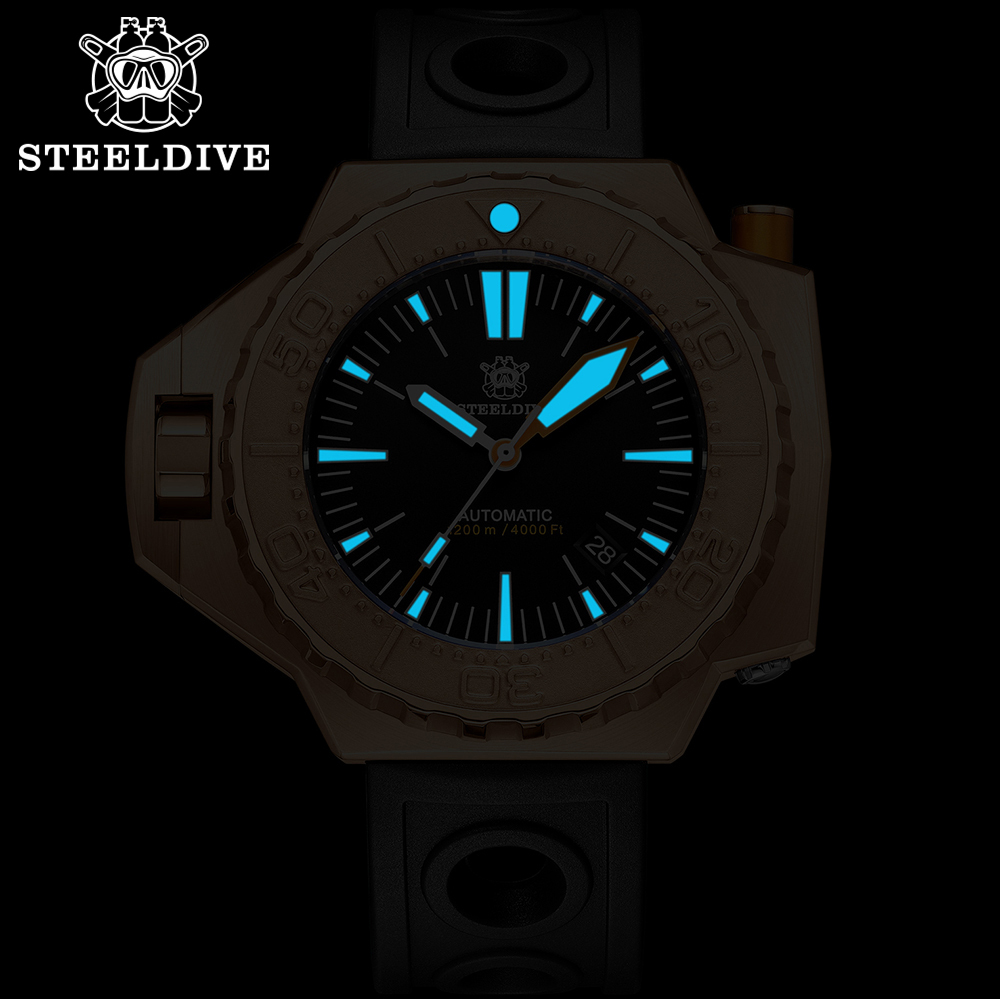 STEELDIVE Official SD1969S 56MM Oversize Solid Bronze Case Swiss Luminous 1200M Waterproof NH35 Automatic Proplof Mens Dive Watch
