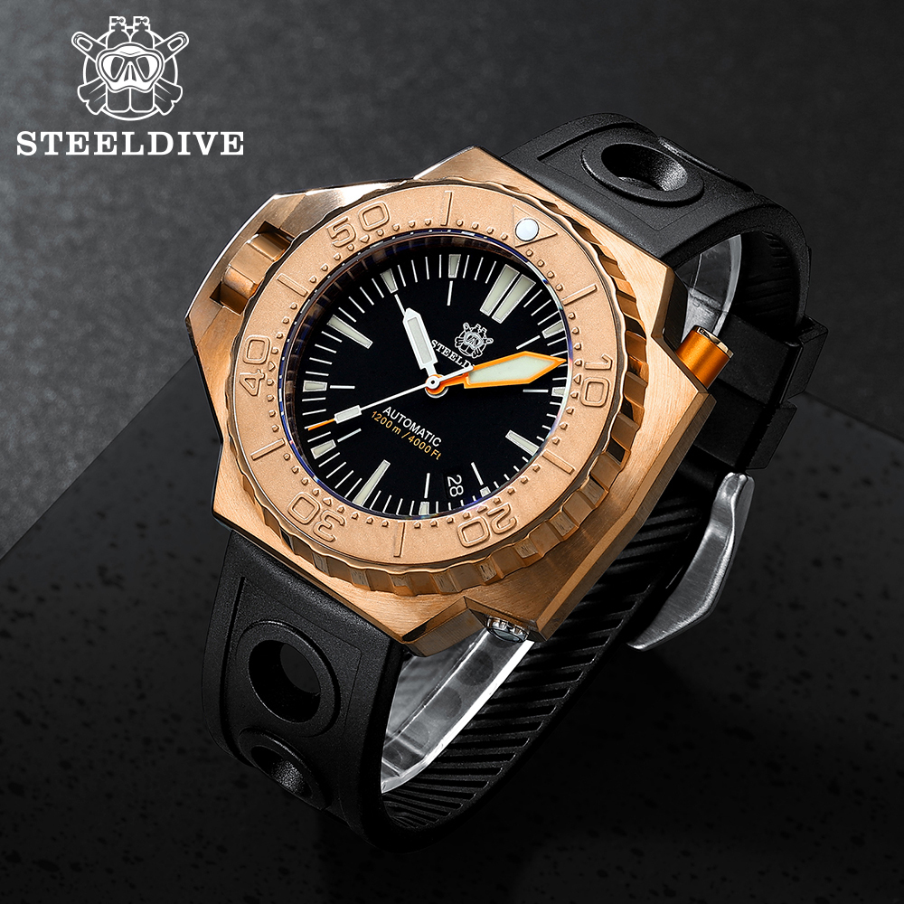 STEELDIVE Official SD1969S 56MM Oversize Solid Bronze Case Swiss Luminous 1200M Waterproof NH35 Automatic Proplof Mens Dive Watch