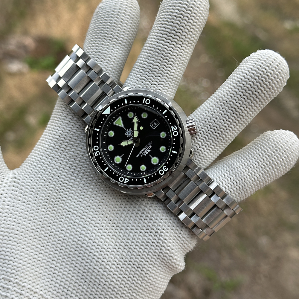 STEELDIVE Official SD1975K Japan NH35 Black Tuna Watch on Tank Bracelet