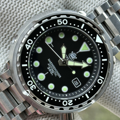 STEELDIVE Official SD1975K Japan NH35 Black Tuna Watch on Tank Bracelet