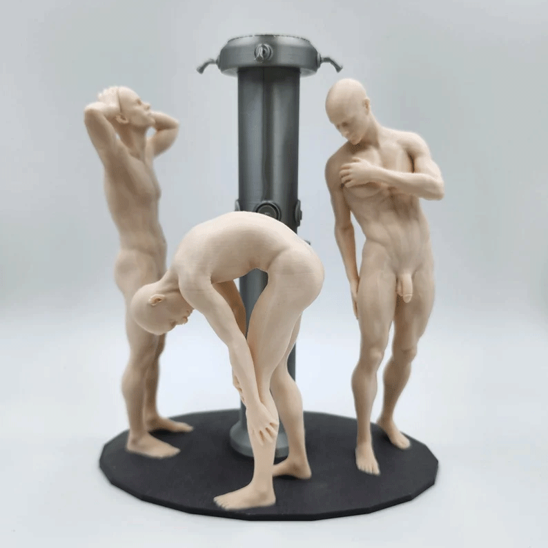 Three Athletes in Bradley Pole – Communal Shower Sculpture