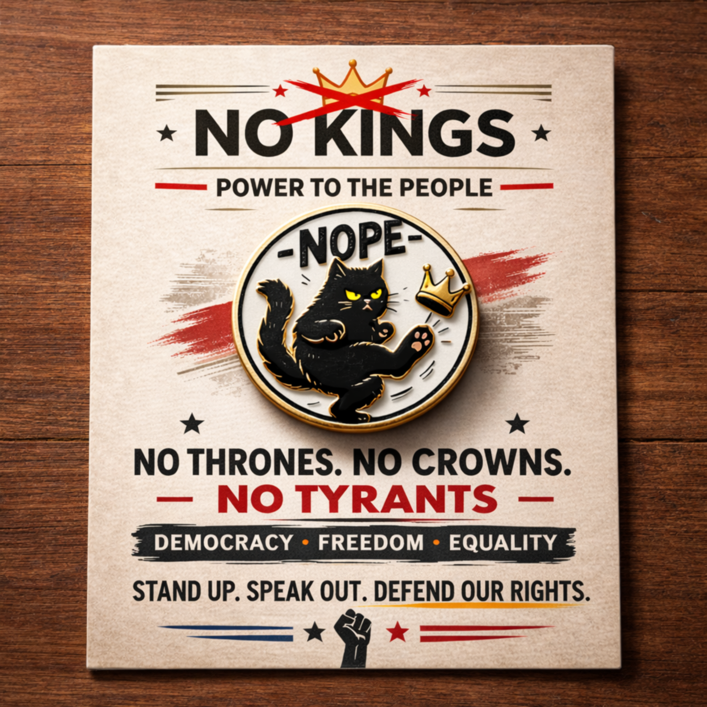 “NO KINGS – NOPE Cat” Pin
