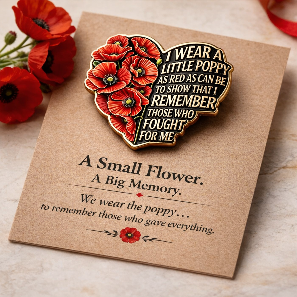 Memorial Day Heart Poppy Enamel Pin