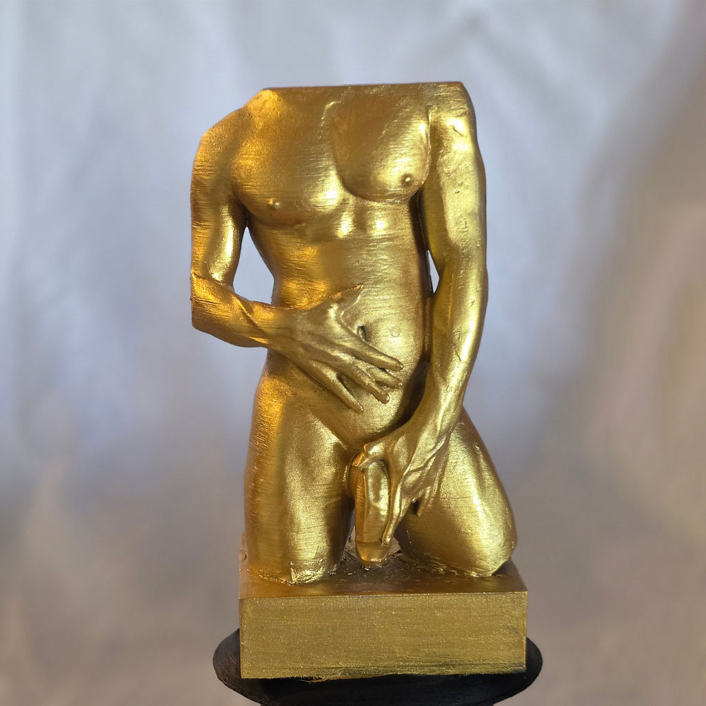 Gold Male Torso Statue - Explicit Classical Art