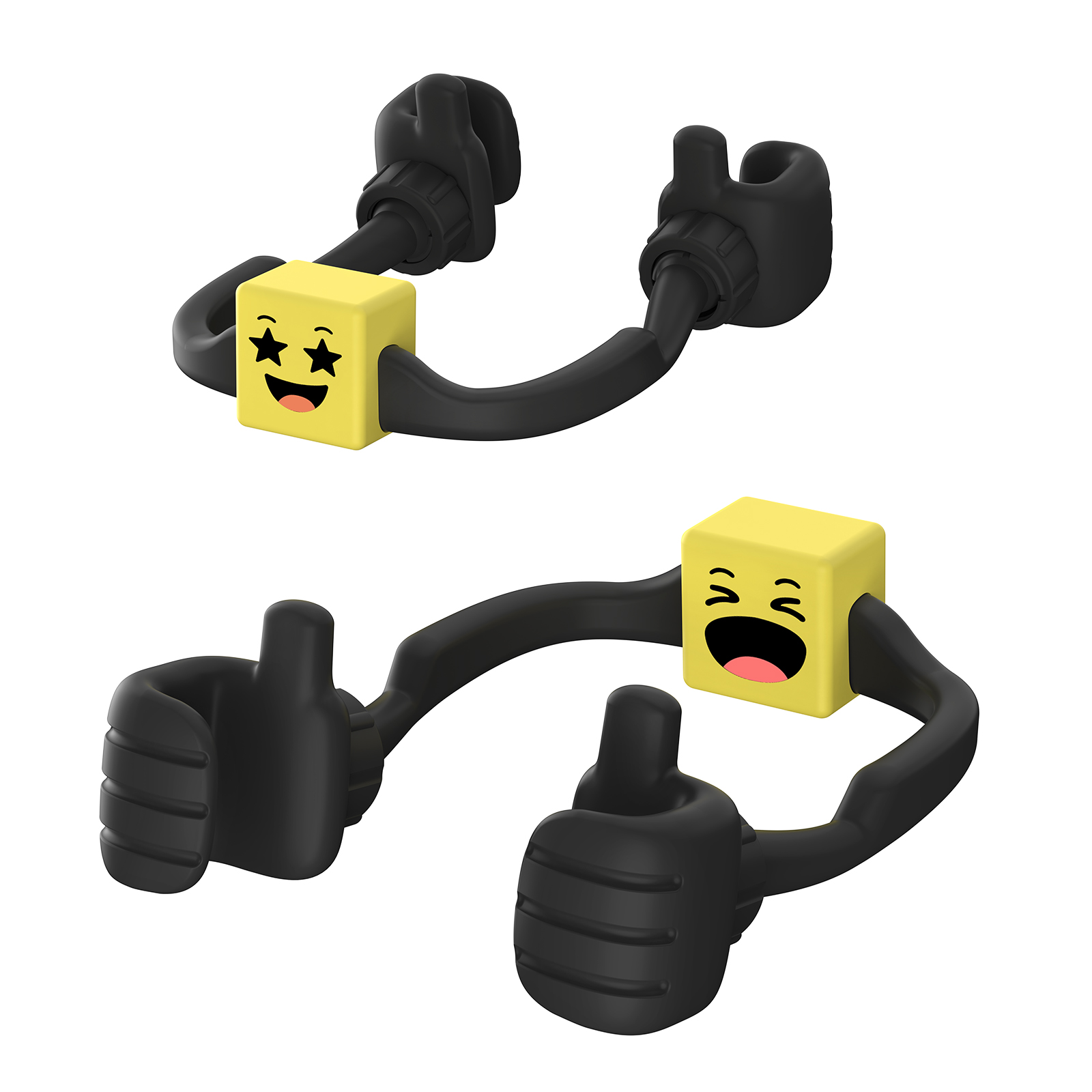 Caldever black phone stand with LET THE JOY BURST & EYES SPARKLE Mood Cube-yellow