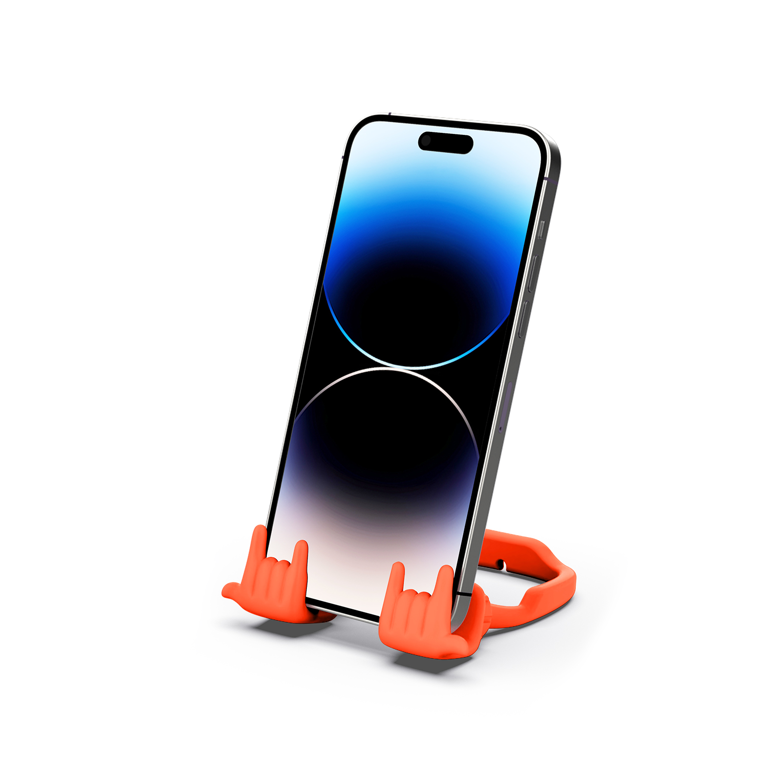 Rock On Phone Stand Orange Red-Gesture‑shaped phone stand | Creative desktop accessory