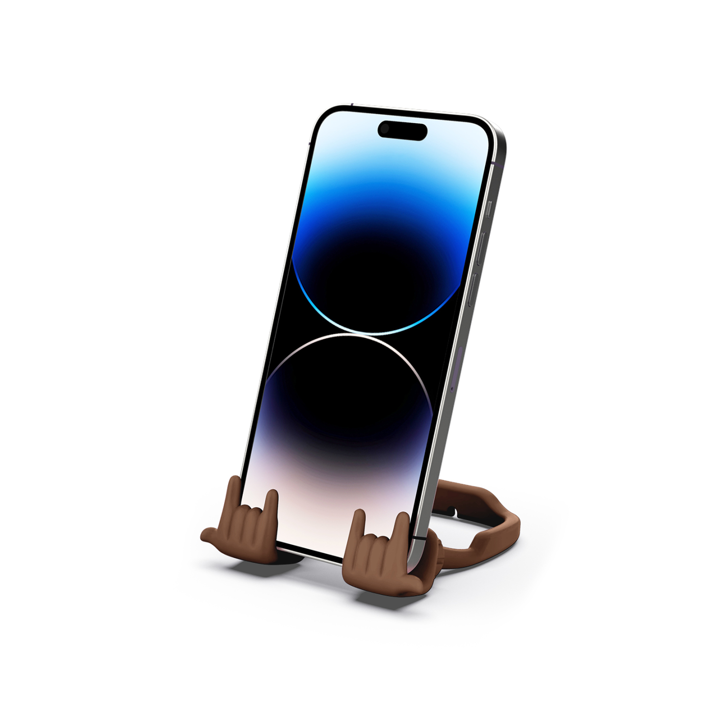 Rock On Phone Stand Brown-Gesture‑shaped phone stand | Creative desktop accessory