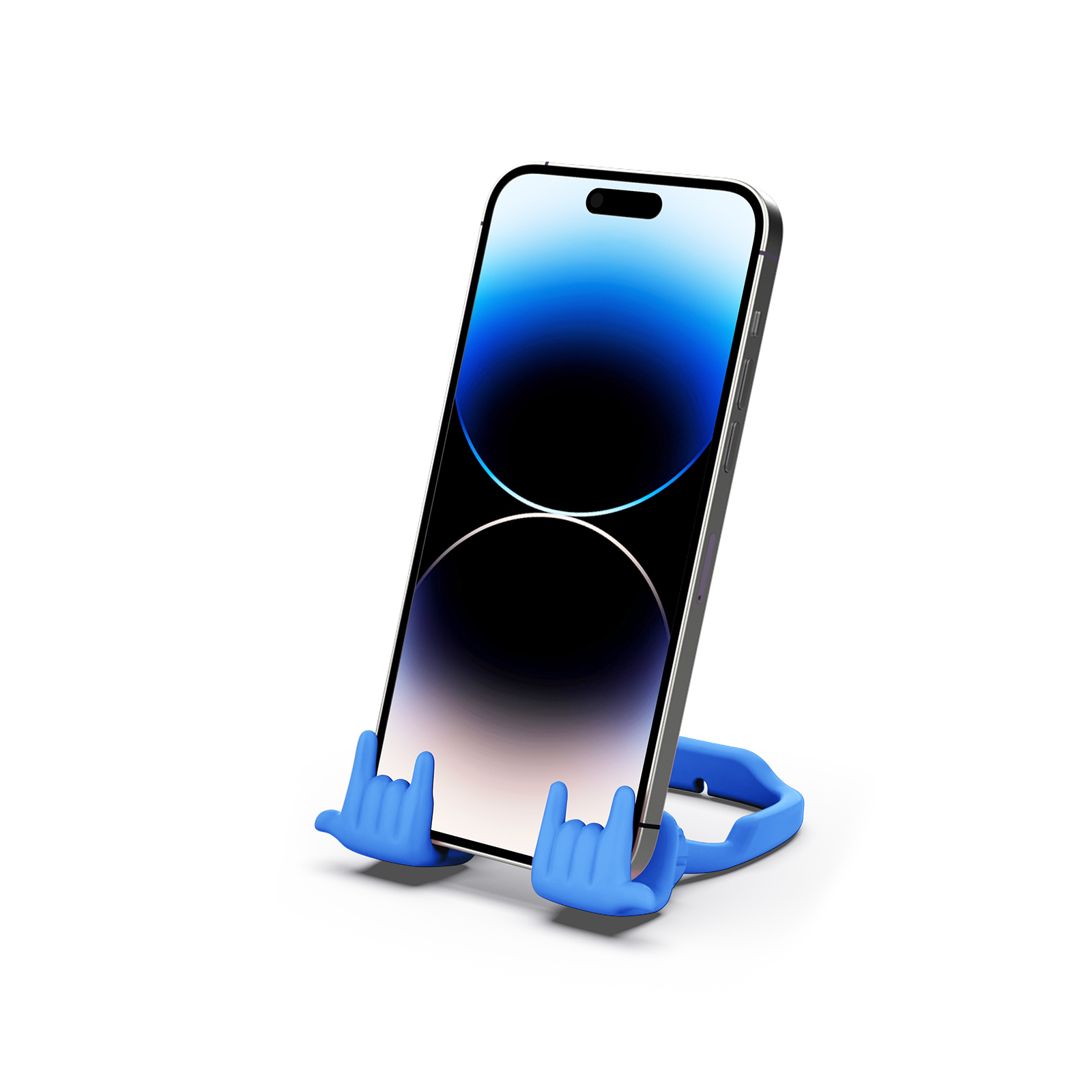 Rock On Phone Stand Blue-Gesture‑shaped phone stand | Creative desktop accessory