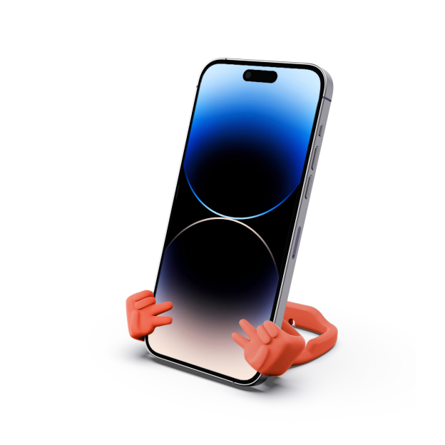 Yeah Vibe Phone Stand Orange Red-Gesture‑shaped phone stand | Creative desktop accessory