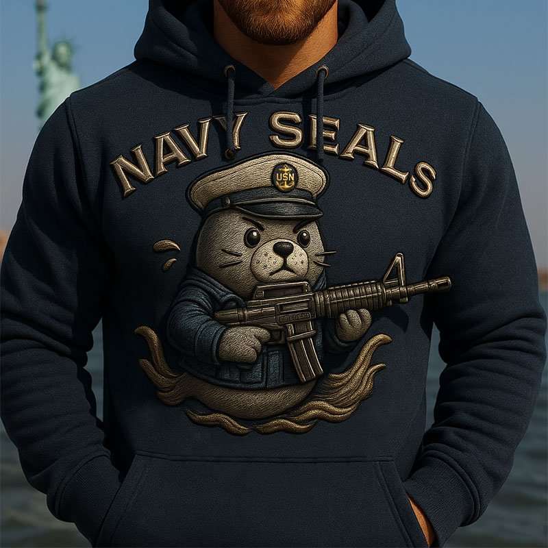 US Navy Animal Embroidered Print Hoodie
