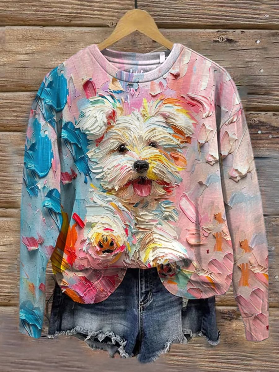 Women's Dog Art Print Casual Sweatshirt