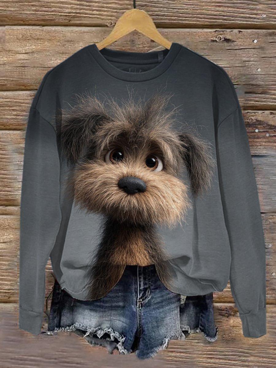 Women's Dog Art Print Casual Sweatshirt