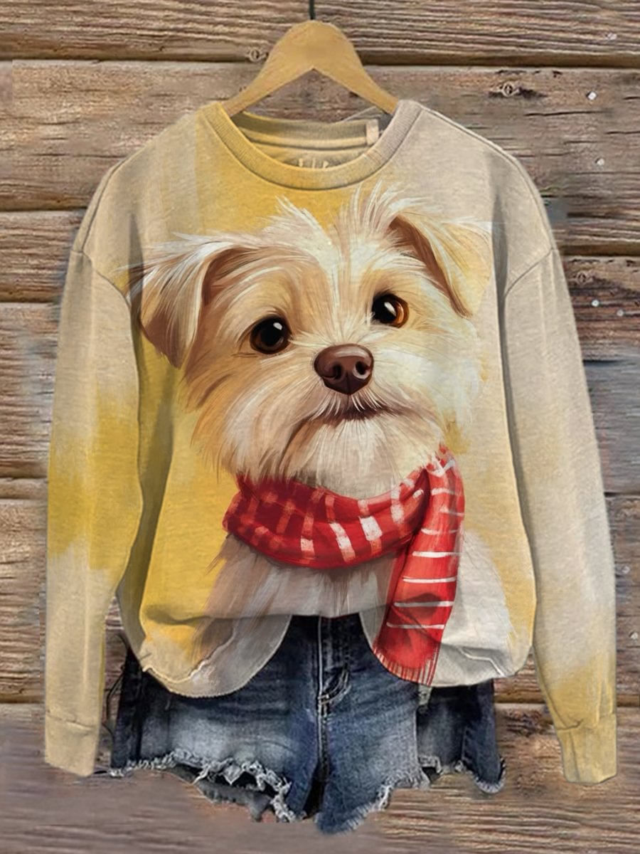 Women's Dog Art Print Casual Sweatshirt