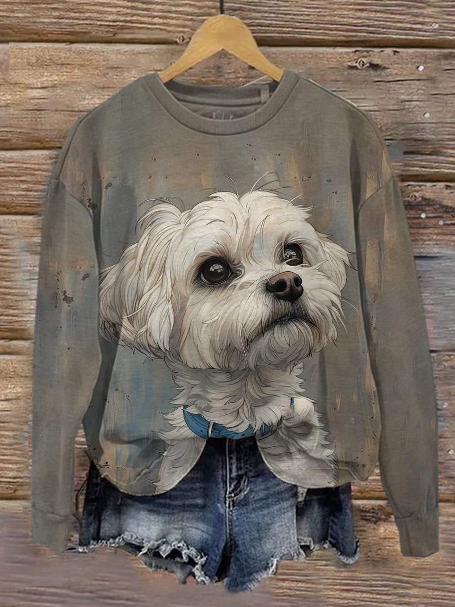 Women's Dog Art Print Casual Sweatshirt