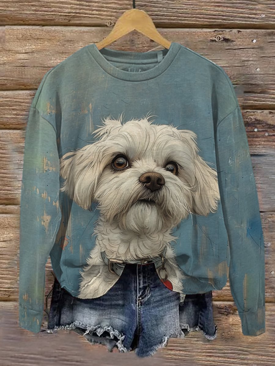 Women's Dog Art Print Casual Sweatshirt