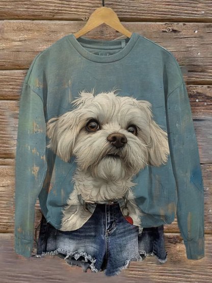 Women's Dog Art Print Casual Sweatshirt