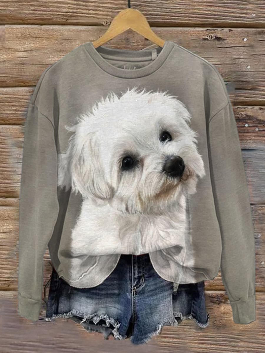 Women's Dog Art Print Casual Sweatshirt