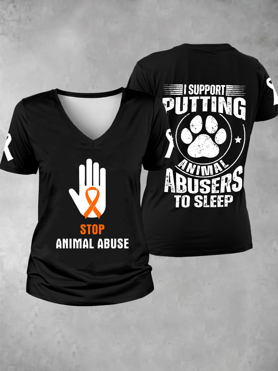 Women's stop animal abuse V-neck T-shirt