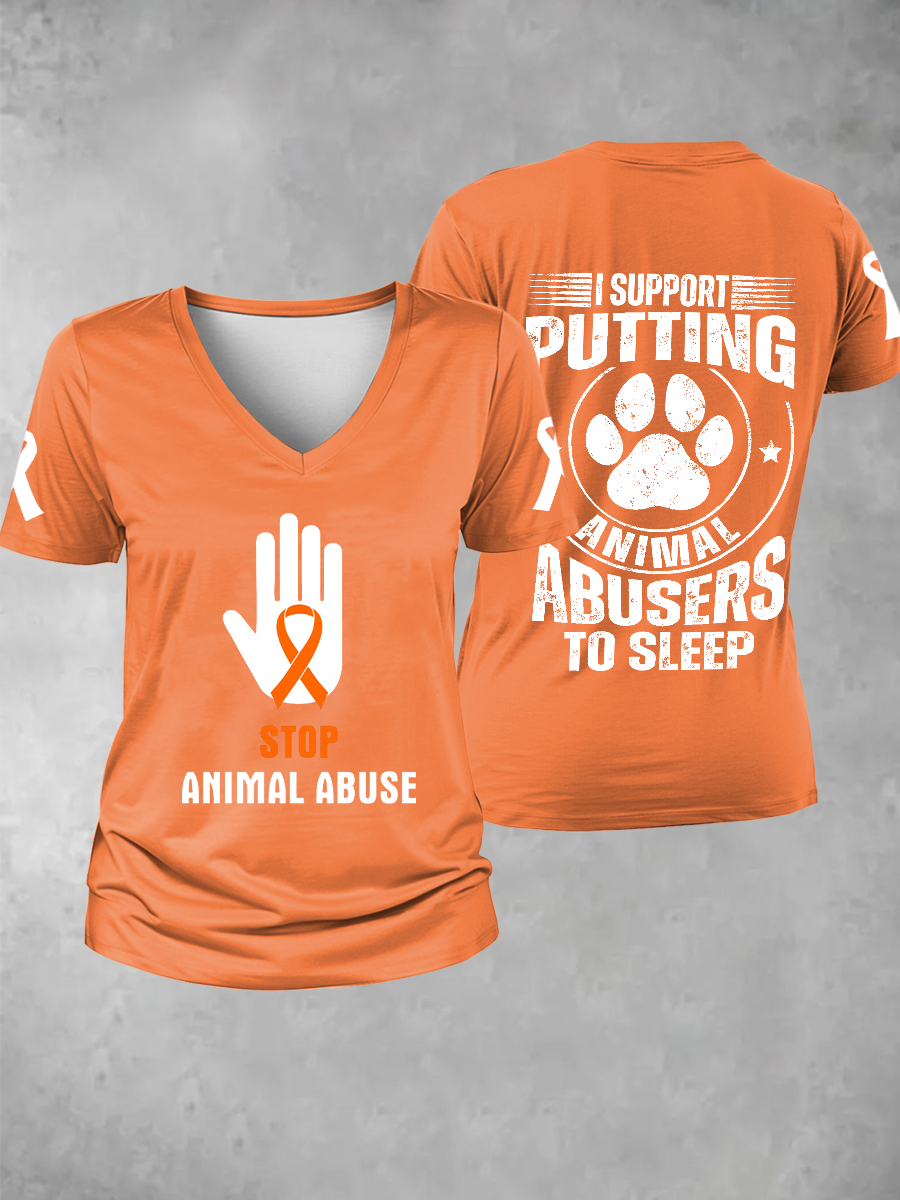 Women's stop animal abuse V-neck T-shirt