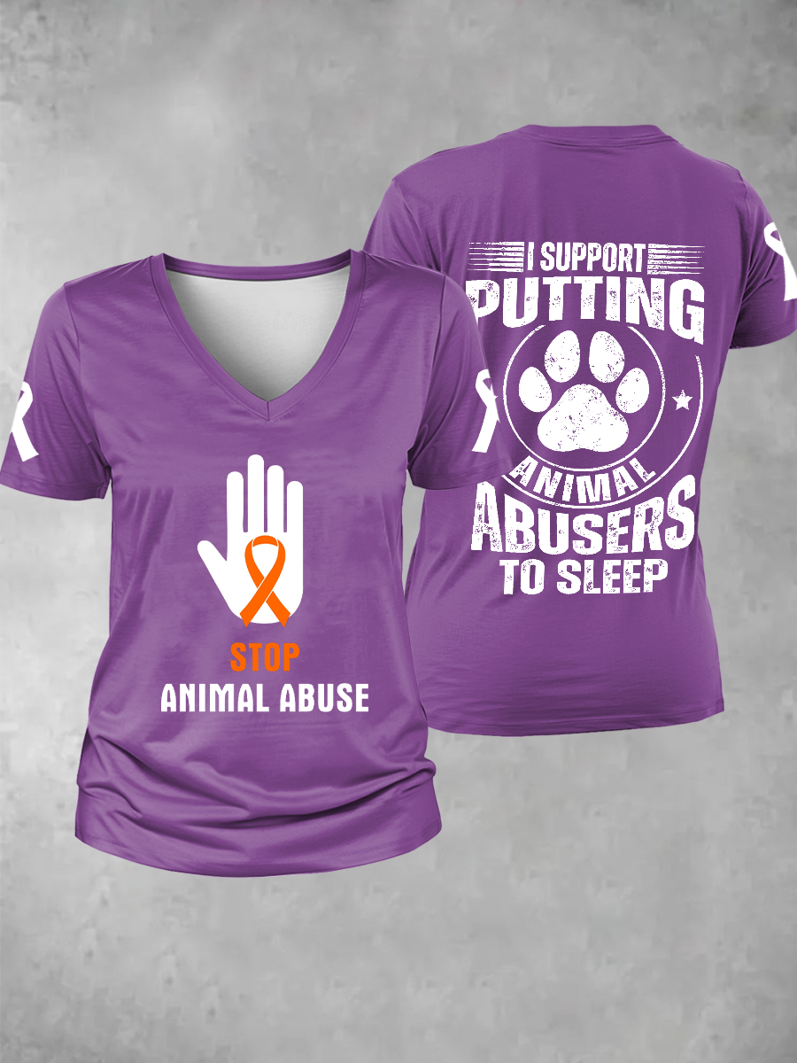 Women's stop animal abuse V-neck T-shirt
