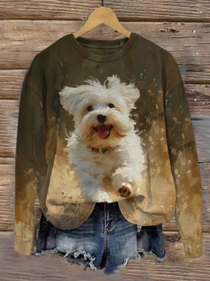 Women's Dog Art Print Casual Sweatshirt